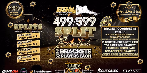2026 Summer 499\/599 Split Bracket presented by Billiard Sports Network