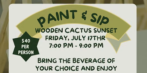 Paint and Sip: Oversized Wooden Cactus Sunset 3D Painting