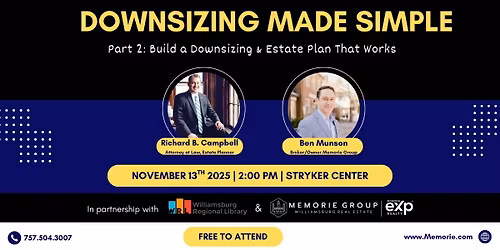 5-Part Monthly Educational Series designed specifically for seniors considering downsizing! 