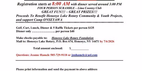 Honeoye Lake Rotary 41st Annual Golf Tournament