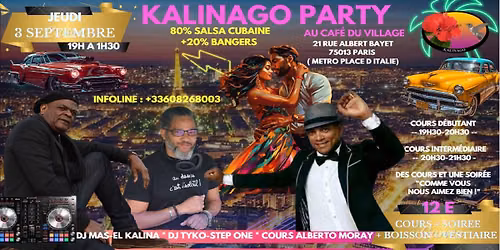Affiche KALINAGO PARTY Soirée et Cours Salsa Cubaine Top Djs et Teacher au Café du Village