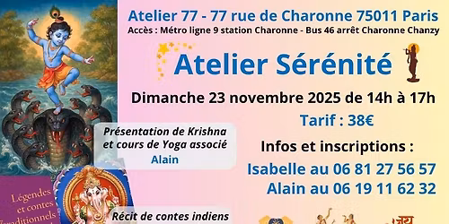 Atelier s\u00e9r\u00e9nit\u00e9 avec Yoga, contes indiens et voyage sonore
