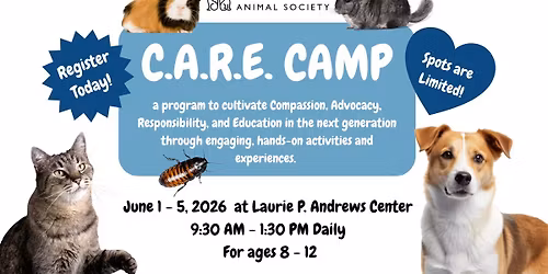 PVAS Care Camp June 1st-5th at PVAS Laurie Andrews!\ud83d\udc3e\ud83d\udc36\u270f\ufe0f