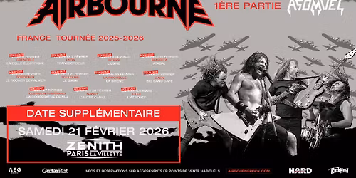 Airbourne \u2022 Z\u00e9nith - Paris \u2022 21 f\u00e9vrier 2026