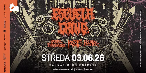 ESCUELA GRIND (USA), CARNAL DIAFRAGMA, CRITICAL MADNESS, KO\u017dIS - Ostrava\/Barr\u00e1k