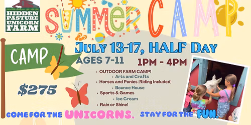 5-Day Summer Camp July 13-17, HALF DAY 1-4 pm
