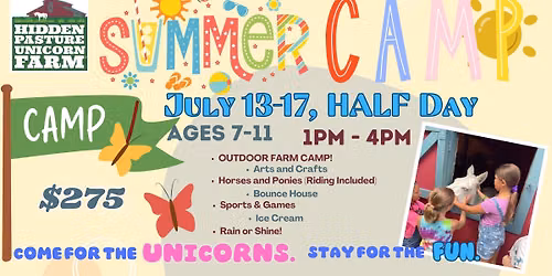 5-Day Summer Camp July 13-17, HALF DAY 1-4 pm