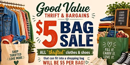 $5 Bag Sale - All "Thrifted" Clothes & Shoes that can fit into a bag!