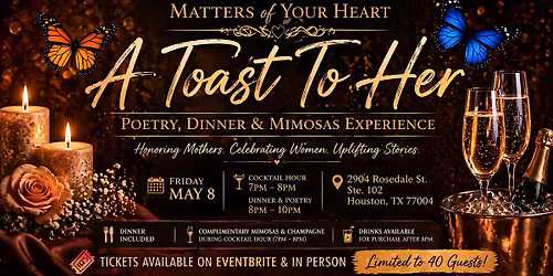 A Toast to Her: Poetry, dinner and mimosa experience for Mother\u2019s Day