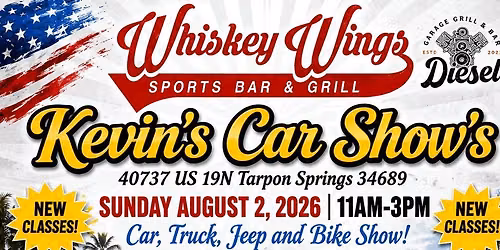Kevin's Car Show's and Whiskey Wings Tarpon Springs Car, Truck, Jeep, & Bike Show!