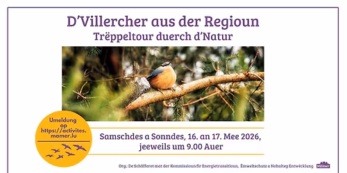 D'Villercher aus der Regioun - Tr\u00ebppeltour duerch d'Natur