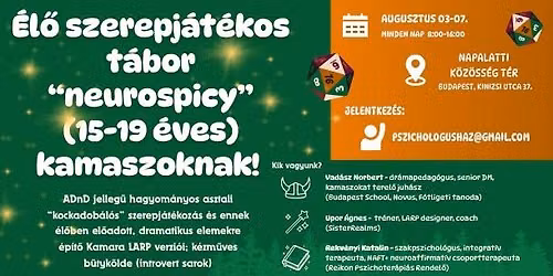 \u00c9l\u0151 szerepj\u00e1t\u00e9k-t\u00e1bor "neurospicy" kamaszoknak! 