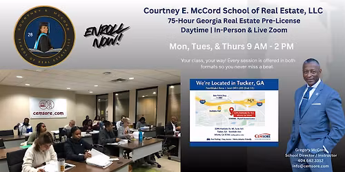 75-Hour Georgia Real Estate Pre-license | LIVE In-Person  &  LIVE via ZOOM