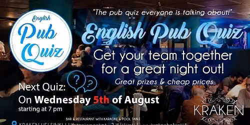 Pub Quiz In English, August 2026