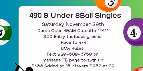 490 & Under 8Ball Singles 