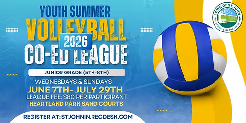 \ud83c\udfd0Junior Grade (5th-8th) Youth Summer Co-Ed Volleyball League\ud83c\udfd0- Season Starts June 7th
