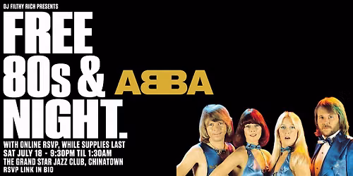 Free 80s & ABBA Night w\/ RSVP!