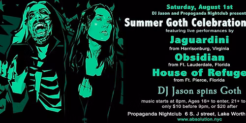 Summer Goth Celebration 2026 with Obsidian, Jaguardini, House of Refuge and DJ Jason at Propaganda