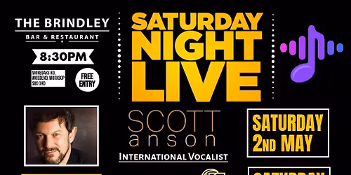 SATURDAY NIGHT LIVE BANK HOLIDAY SPECIAL With SAM KELLY Live At The Brindley Bar & Restaurant