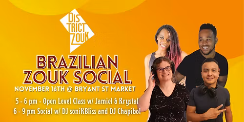 Brazilian Zouk Social w\/ Jamiel, Krystal, DJ soniKBliss & DJ Chapibol