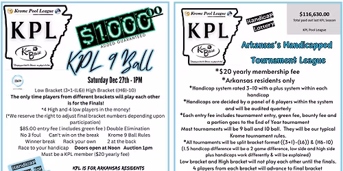 $1000 added KPL! New bracket format