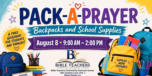 Back to School PACK-A-PRAYER Backpacks and school Supplies