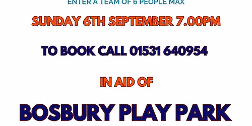 SEPTEMBER QUIZ NIGHT on Sunday 6th September at 7.00pm