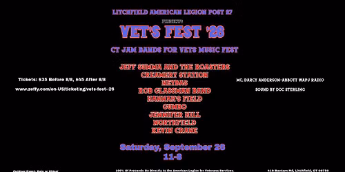 Vet's Fest 26- CT Jam Bands For Vets Music Fest-Litchfield, CT