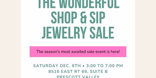 Shop & Sip 50% off all Jewelry Free Gift Wrapping