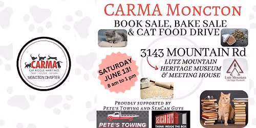  CARMA Book Sale, Bake Sale & Cat Food Drive!