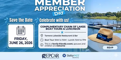 Complimentary Member Appreciation Day Chain of Lakes Boat Tours &Luncheon