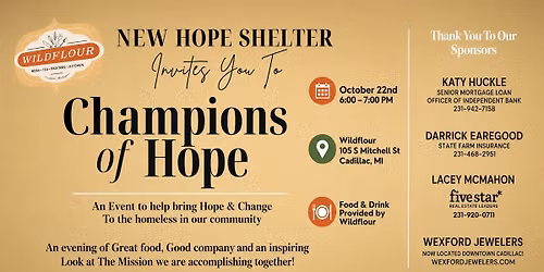 New Hope Shelter Champions of Hope Event at Wildflour - 10.22.26