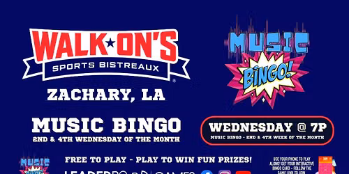 Music BINGO  | Walk-On's - Houma LA - 2nd and 4th WEDNESDAY of Month @ 7p