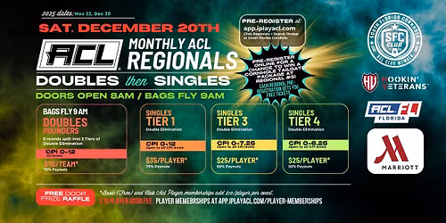 South Florida Cornhole - ACL December 20th Regional - Bags Fly 9AM with BYOP ROUNDERS