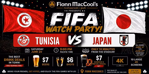 FIFA World Cup Watch Party \u2013 June 20 | Tunisia vs Japan