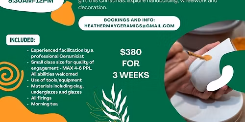 3 Week Ceramic Workshop with Heather May - Mondays 9:30am - 12pm