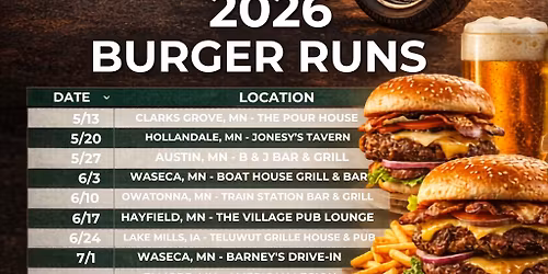 2026 Burger Run Schedule Hosted by Bergdale Harley-Davidson