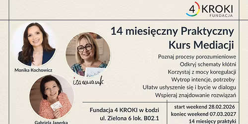 Praktyczny Kurs Mediacji \u2013 12 warsztat\u00f3w dwudniowych 14 miesi\u0119cy praktyki