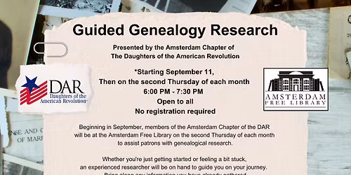 Guided Genealogy Research: Presented by the Amsterdam DAR