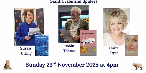 A trio of Poets at Fourbears Books to celebrate Robin Thomas' latest book 'Giant Crabs and Spiders'