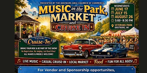 Music In The Park, Market & Cruise-In (June)