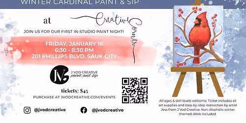 Winter Cardinal Paint Night at Creative Corner