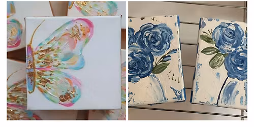 Spring Painting on Wood Panel Shelf Sitters