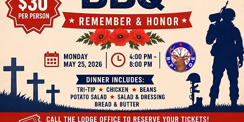 Salinas Elks Lodge Memorial Day BBQ Dinner
