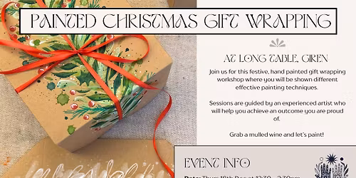 Festive hand painted gift wrapping workshop at The Long Table, Cirencester. 18th Dec 12:30 - 2:30pm