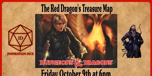The Red Dragon's Treasure Map Inspiration Dice D&D table Road to Adventure
