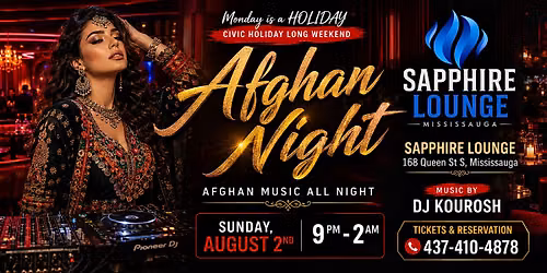 Afghan Night at Sapphire Lounge | Civic Holiday Long Weekend