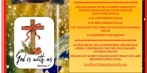 Sunday Church with 2 Christmas Potlucks Dec 14th and 21st