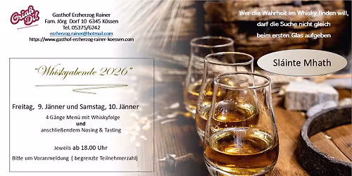 Whiskyabend im Erzherzog Rainer 09. & 10.01.2025