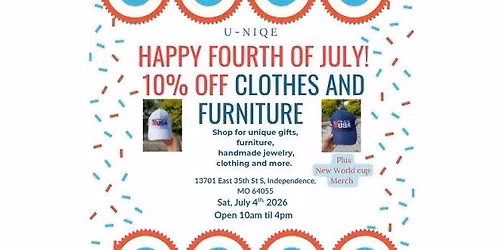 Happy 4th of July! 10% off Clothes and Furniture 